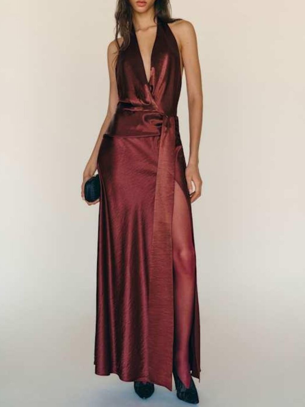 Reformation Oceane Satin Dress Red